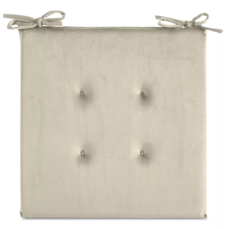 Poduszka na krzesło 40 x 40 x 3 cm welwetowa jasnobeżowa z ozdobnym pikowaniem i praktycznymi troczkami GAJA Eurofirany