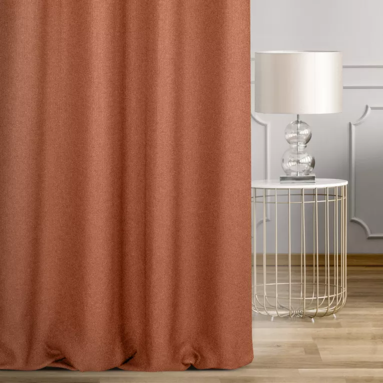 Zasłona szyta na taśmie fala ruda z tkaniny o naturalnym splocie w stylu eko