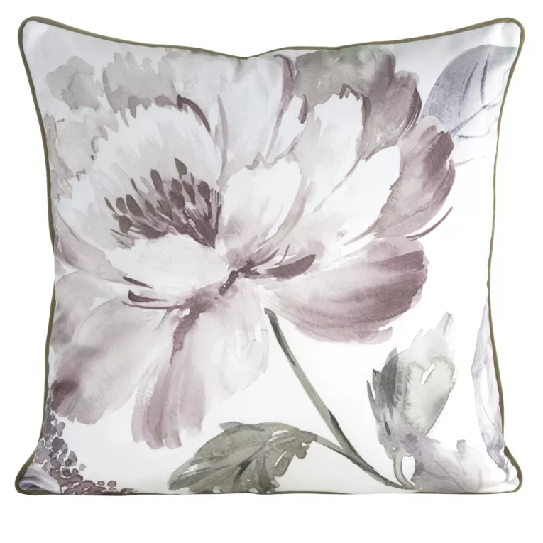 Poszewka na poduszkę 60x60 cm welwetowa z motywem roślinnym z wypustką na brzegach biało, zielona ROSALIA EUROFIRANY PREMIUM