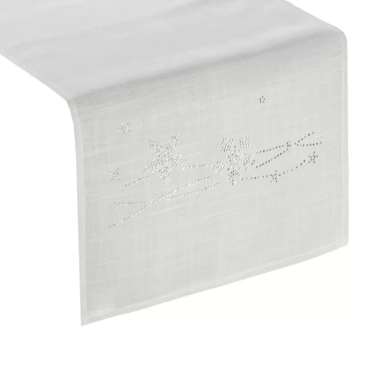 Bieżnik świąteczny srebrny AGATA o lnianym splocie z kryształkami Eurofirany