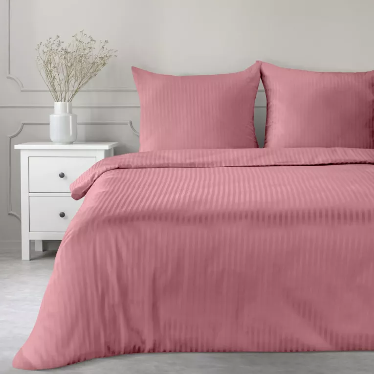 Pościel 160x200 cm komplet 3 częściowy satyna bawełniana kolor pudrowy róż w drobne prążki VERA Eurofirany