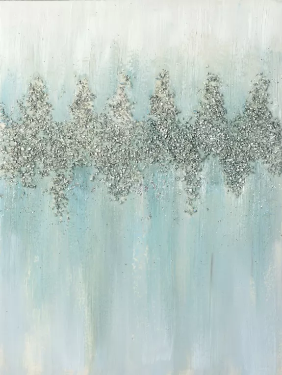 Obraz ręcznie malowany na płótnie, z drobnymi kamykami i brokatem abstrakcja