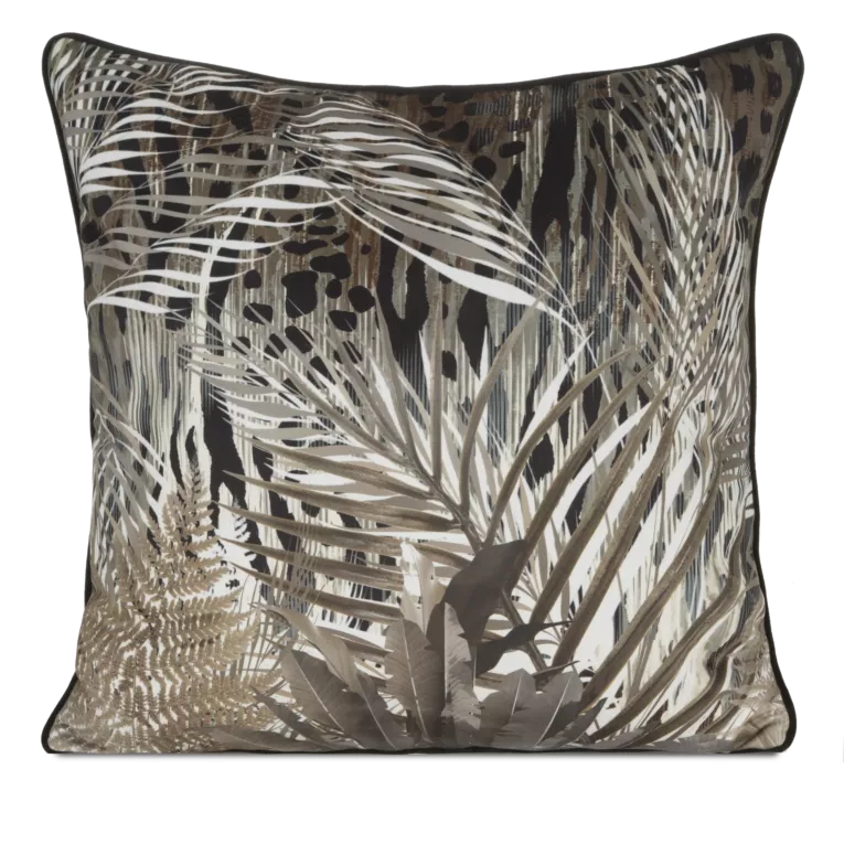 Poszewka na poduszkę 60x60 cm welwetowa z designerskim nadrukiem i wypustką na brzegach czarno, brązowa EVA 17 A EVA MINGE Eurofirany