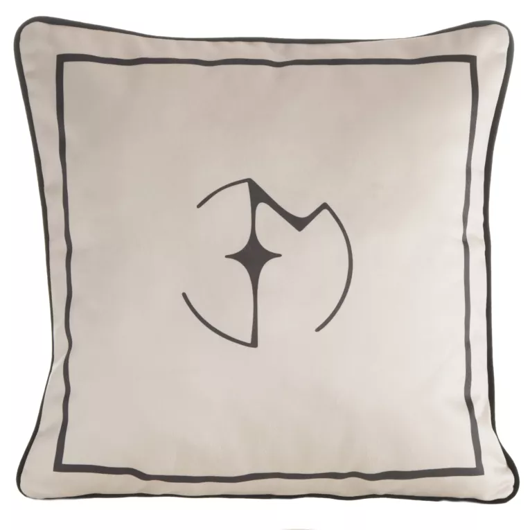 Poszewka na poduszkę 45x45 cm welwetowa i ozdobnym logiem jasnobeżowa, czarna EVA 1 EVA MINGE Eurofirany