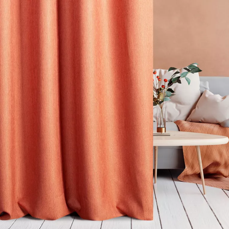 Zasłona szyta na taśmie 8 cm STYLE ruda o naturalnym charakterze, z widocznym, ozdobnym splotem