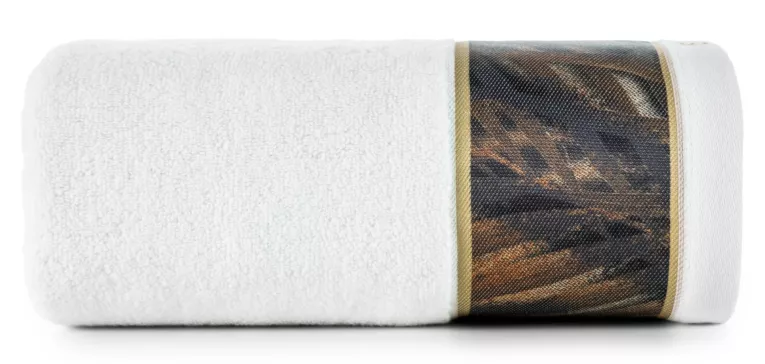 Ręcznik kąpielowy 50x90 cm bawełniany kolor biały,beżowy z designerską bordiurą 500 g/m2 Eva Minge Eurofirany