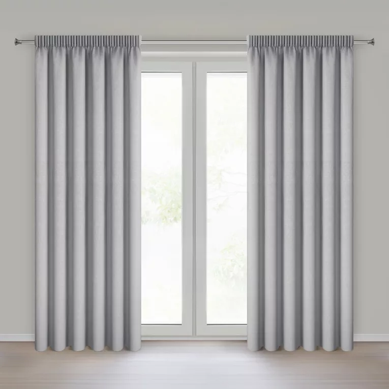 Zasłona srebrna 100% zaciemniająca o naturalnym widocznym splocie 140x270 cm taśma - ZOEY Eurofirany