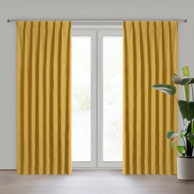 Zasłona musztardowa z tkaniny welurowej 50x220 cm szerokość po zmarszczeniu flex 1:1,5 Dora Eurofirany