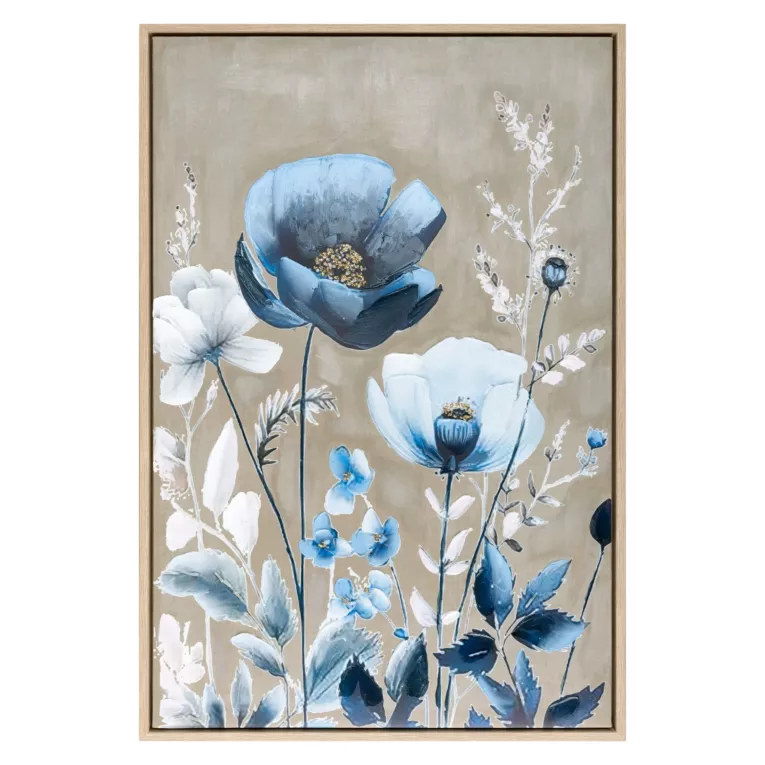 Obraz niebiesko, beżowy nadruk na płótnie w kwiaty 60x90 cm Eurofirany