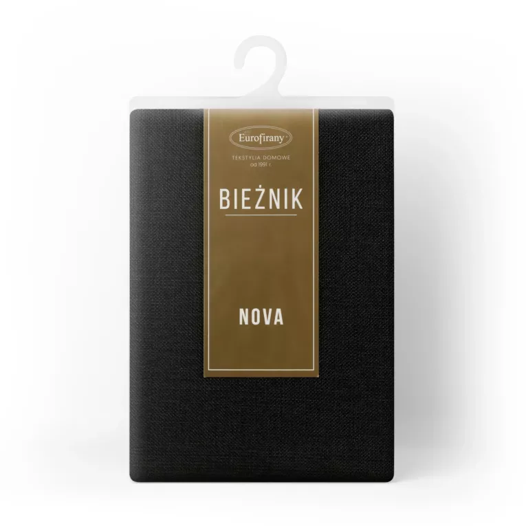 Bieżnik na stół czarny 40x180 cm z tkaniny przypominającej płótno STELLA 2 z podwójną listwą na brzegach