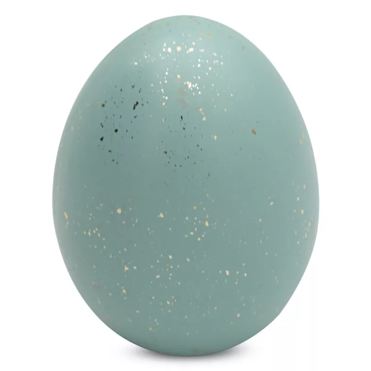 Figurka dekoracyjna wielkanocna z glinki ceramicznej zdobiona lśniącymi drobinkami Eurofirany