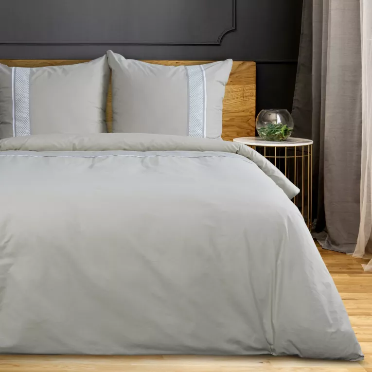 Pościel 220x200 cm bawełniana kolor szary, biały z elegancką aplikacją Reina Line Eurofirany