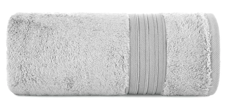Ręcznik kąpielowy 70x140 cm bawełniany kolor srebrny zdobiony bordiura w paski 550 g/m2 AURA Eurofirany