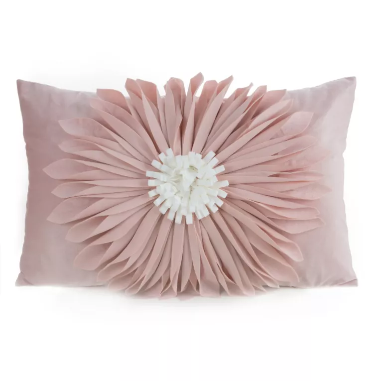 Poszewka na poduszkę 30 x 50 cm z welwetu kolor pudrowo, kremowy zdobiona kwiatem 3D FLORES 3 Eurofirany