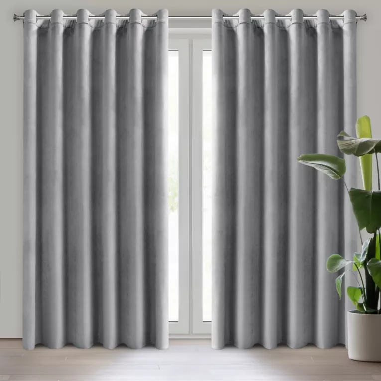Zasłona szara z matowego welwetu 215x250 cm przelotka MELANIE Eurofirany
