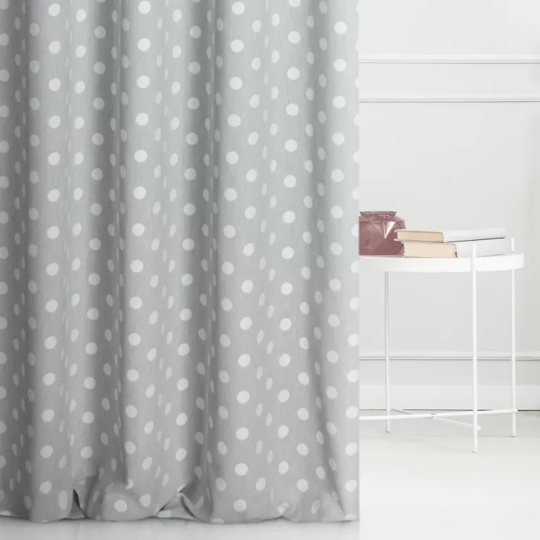 Zasłona szyta na taśmie fala srebrno kremowa dwustronna, z wzorem w grochy