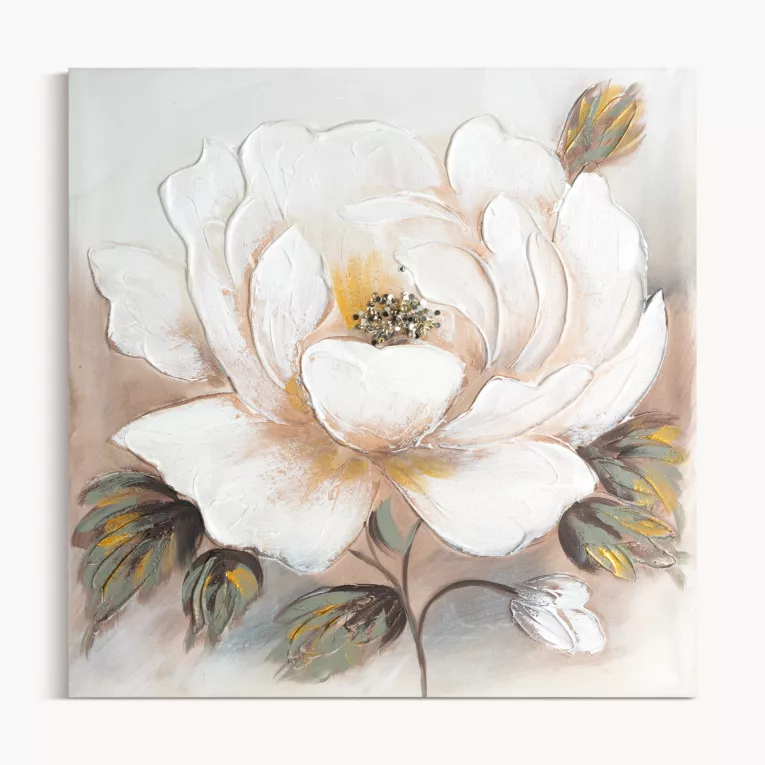 Obraz ręcznie malowany na płótnie kwiat ze złotymi zdobieniami Eurofirany