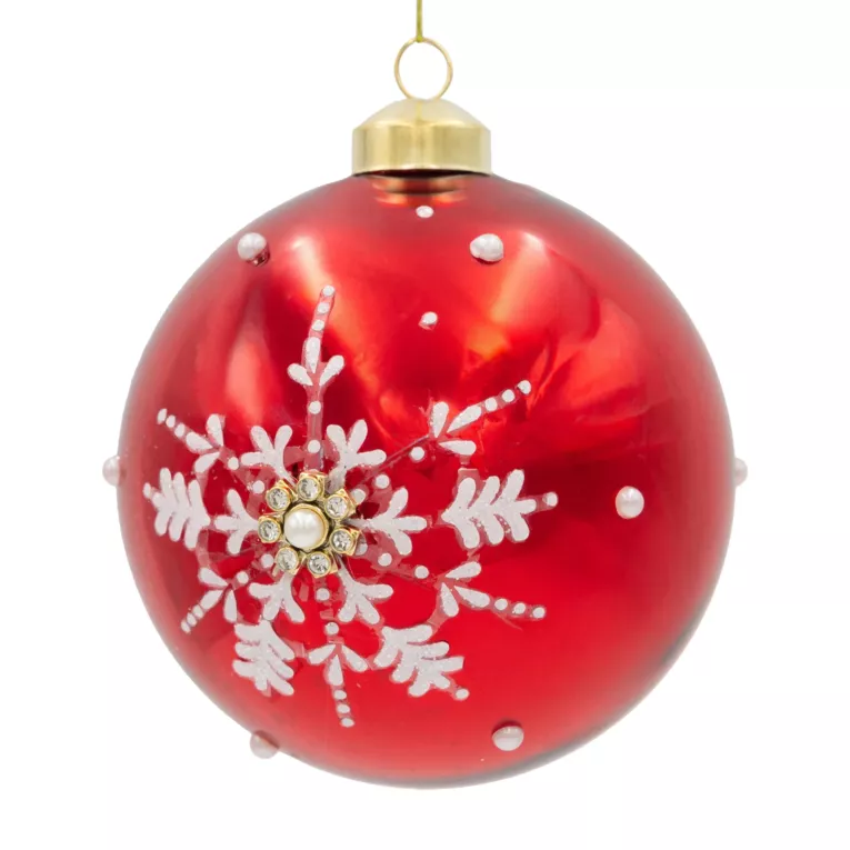 Klasyczna bombka choinkowa ręcznie zdobiona motywem śnieżynki Eurofirany