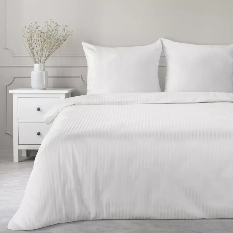 Pościel 140x200 cm satyna bawełniana kolor biały w drobne prążki VERA Eurofirany