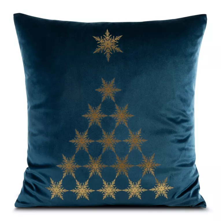 Poszewka na poduszkę 45x45 cm welwetowa zdobiona złotym nadrukiem granatowo, złota JOY Eurofirany