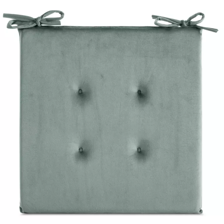 Poduszka na krzesło 40 x 40 x 3 cm welwetowa ciemnomiętowa z ozdobnym pikowaniem i praktycznymi troczkami GAJA Eurofirany