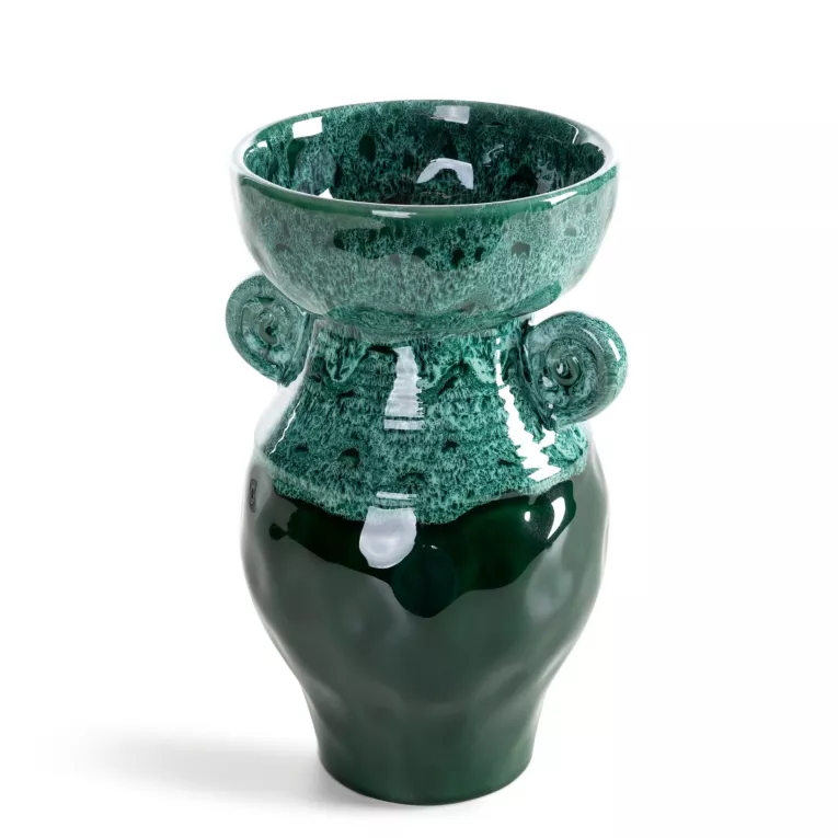 Wazon dekoracyjny zielony o rzeźbiarskiej formie 14x25 cm DINA Eurofirany