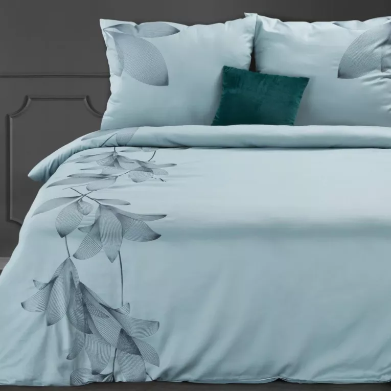 Pościel 160x200 cm z satyny bawełnianej kolor błękitny, stalowy z haftowanym wzorem HAFT 7 Eurofirany Premium