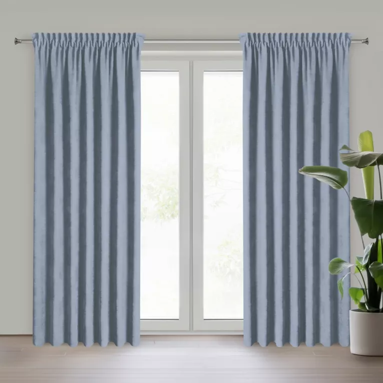 Zasłona niebieska z tkaniny welurowej 140x180 cm taśma - Dora Eurofirany