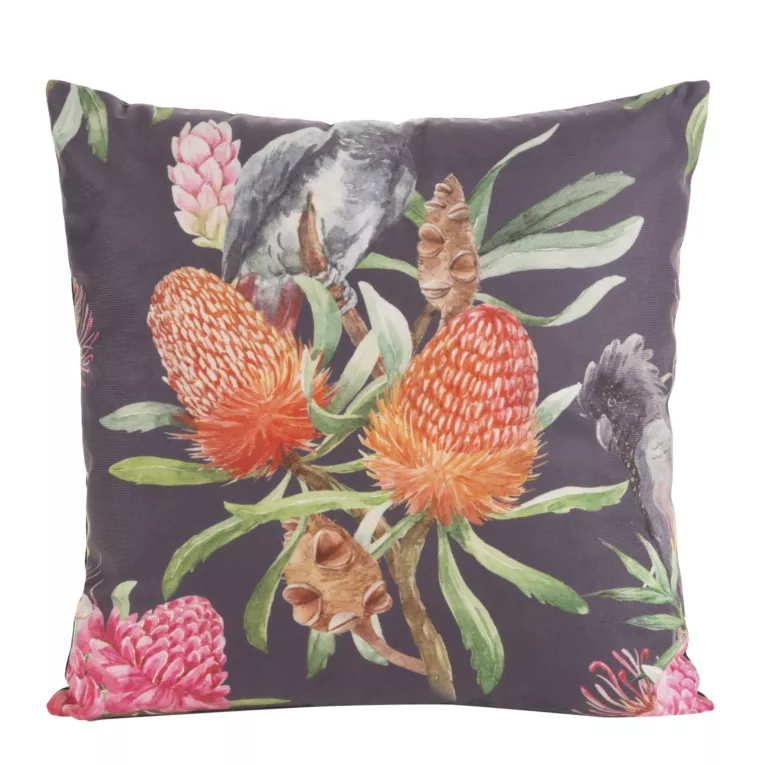 Poszewka na poduszkę 45x45 cm welwetowa z motywem egzotycznych kwiatów czarno, czerwona MINK Eurofirany