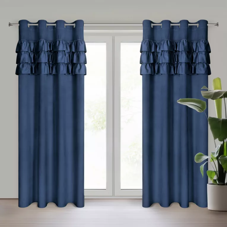 Zasłona granatowa zdobiona falbanami z welwetu 140x250 cm przelotka SAMI Eurofirany