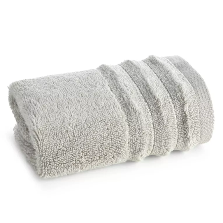 Ręcznik do rąk 30x50 cm bawełniany kolor srebrny zdobiony pasami z błyszczącej nici 500 g/m2 LUNARI Eurofirany