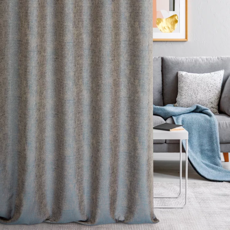 Zasłona szyta na taśmie fala turkusowa z melanżowej tkaniny z efektem grubego splotu