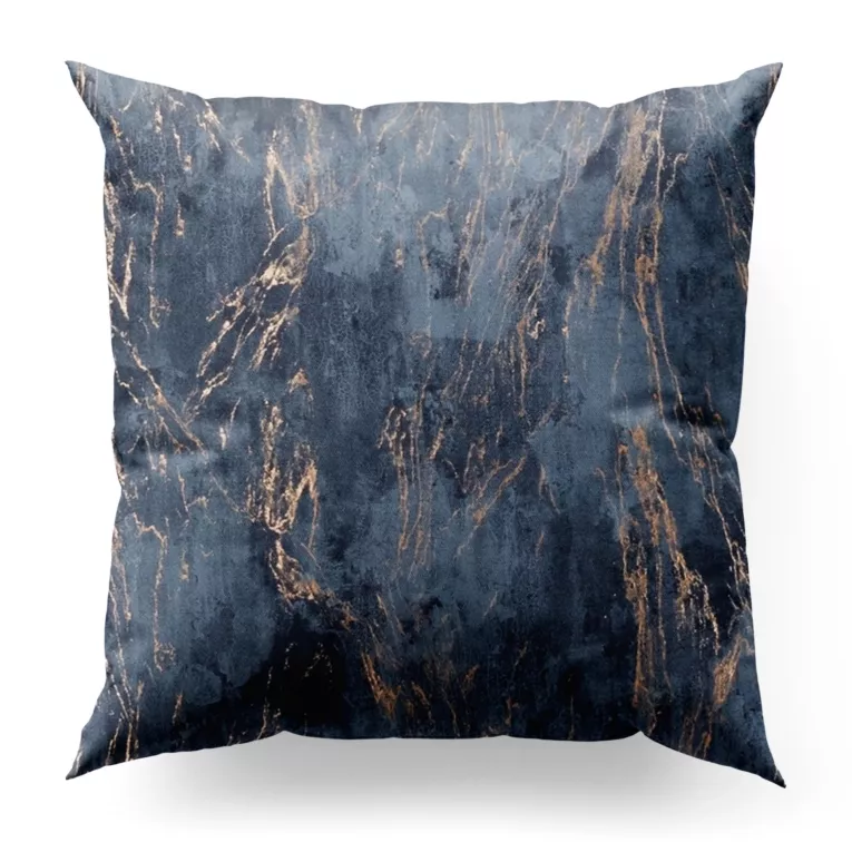 Poszewka szyta niebiesko złocista z tkaniny welwetowej ze złotym marmurkowym nadrukiem