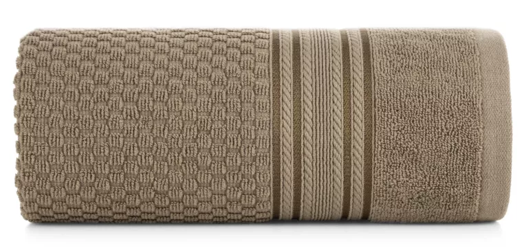 Ręcznik do rąk 30x50 cm bawełniany kolor beżowy zdobiony subtelnymi paseczkami 500 g/m2 DAVOS Eurofirany