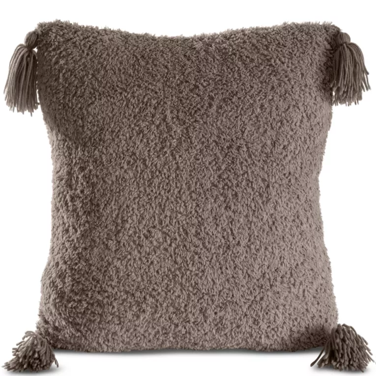 Poszewka na poduszkę 45x45 cm o strukturze miękkiego futra z ozdobnymi chwostami brązowa ELDA Eurofirany