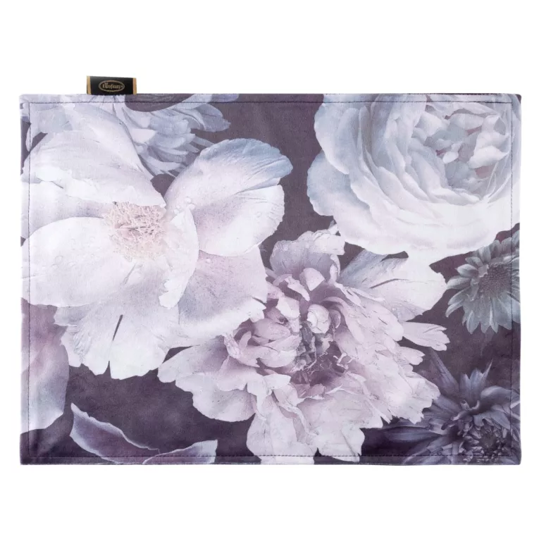 Komplet podkładek 4 szt 30x40 cm fioletowo, kremowy dwustronnych, welwetowych VELVET 7 zdobionych kwiatami