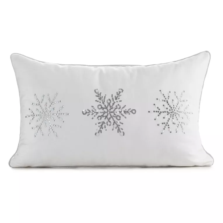 Poszewka na poduszkę świąteczna 30x50 cm biało, srebrna zdobiona diamencikami  Eurofirany