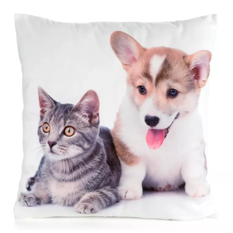 Poszewka na poduszkę 45x45 cm welwetowa zdobiona nadrukiem zwierzęcym biało, szara ANIMAL Eurofirany