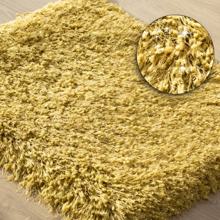 Dywanik łazienkowy CELIA musztardowy shaggy ze srebrną nicą Eurofirany