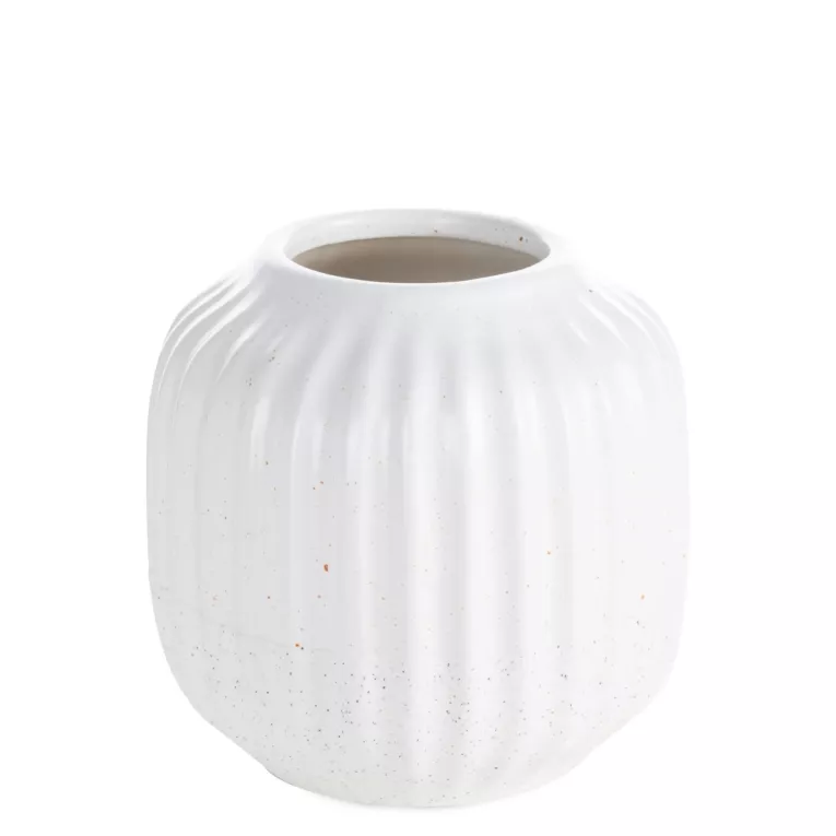 Wazon dekoracyjny biały zdobiony tłoczonym wzorem prążków 14x13 cm KAJLA Eurofirany