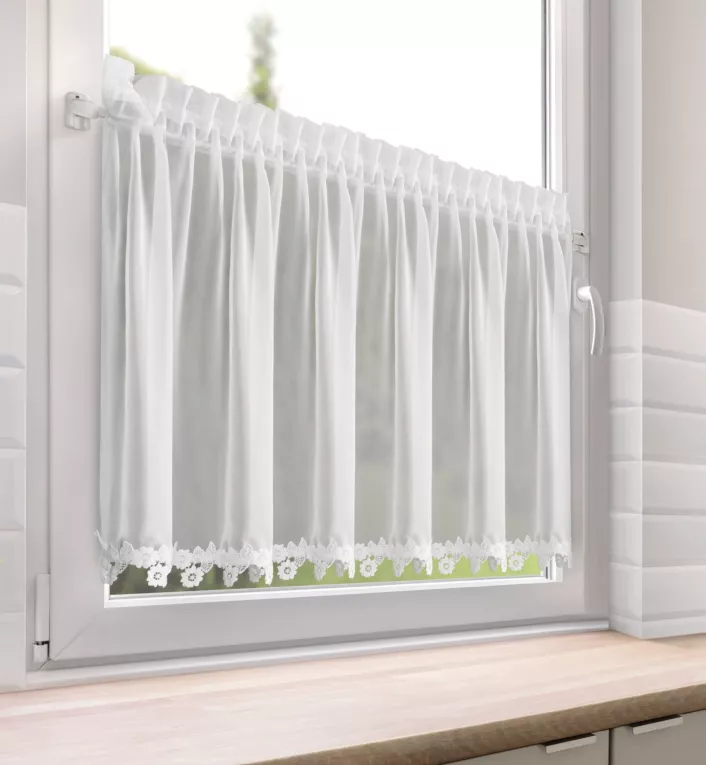 Zazdrostka biała z szyfonu zdobiona haftowaną aplikacją 60x150 cm taśma - LILI Eurofirany