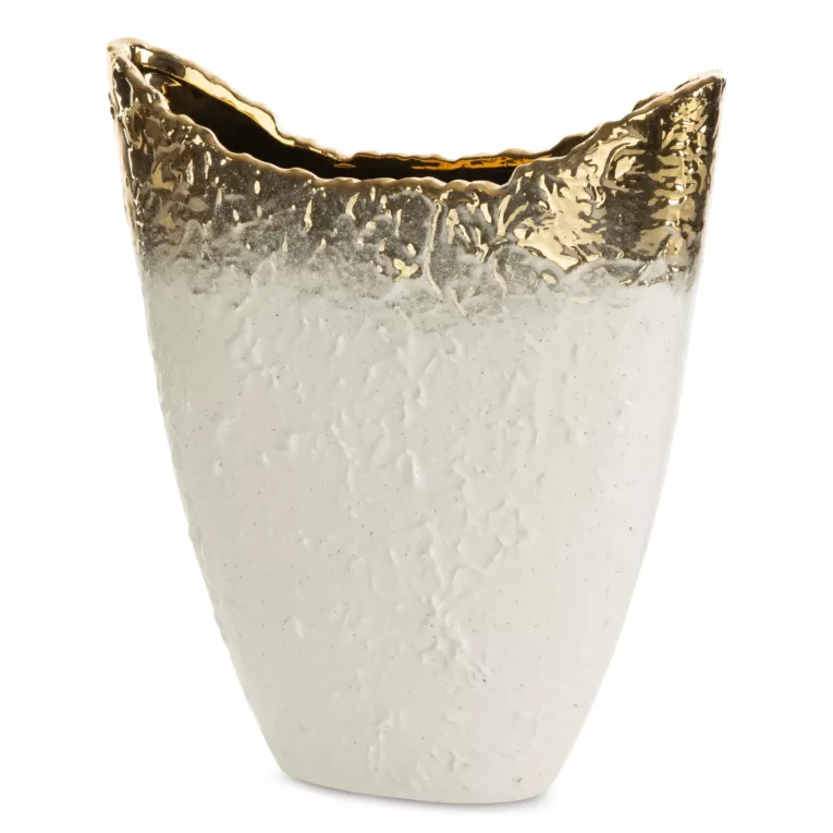 Wazon dekoracyjny SERIN z wypukłym wzorem i biało złotej kolorystyce Eurofirany