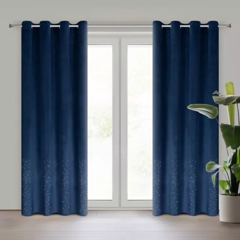 Zasłona granatowa z kryształkami i welwetowej tkaniny 140x250 cm przelotka ARIADNA Eurofirany