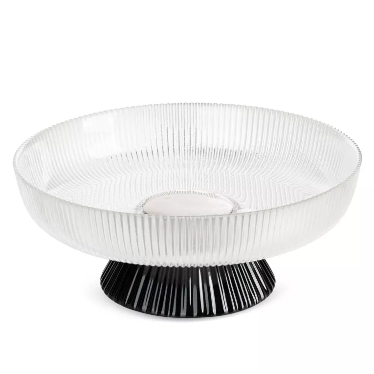 Misa szklana biało, czarna o ozdobnym tłoczonym wzorze 30x12 cm DAISY Eurofirany