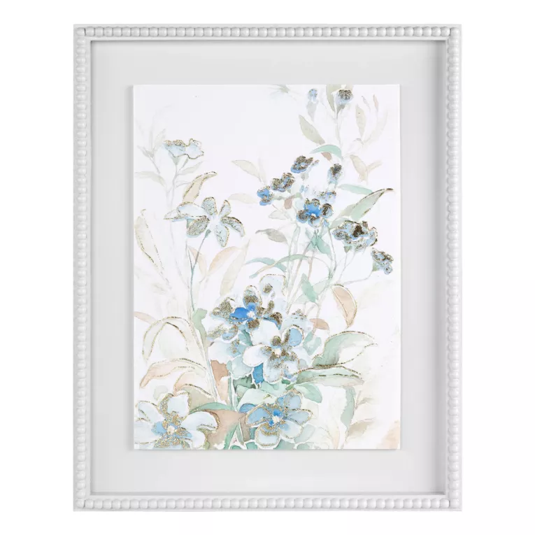 Obraz kremowo, niebieski drukowany na płótnie z motywem subtelnych kwiatów 40x50 cm Eurofirany