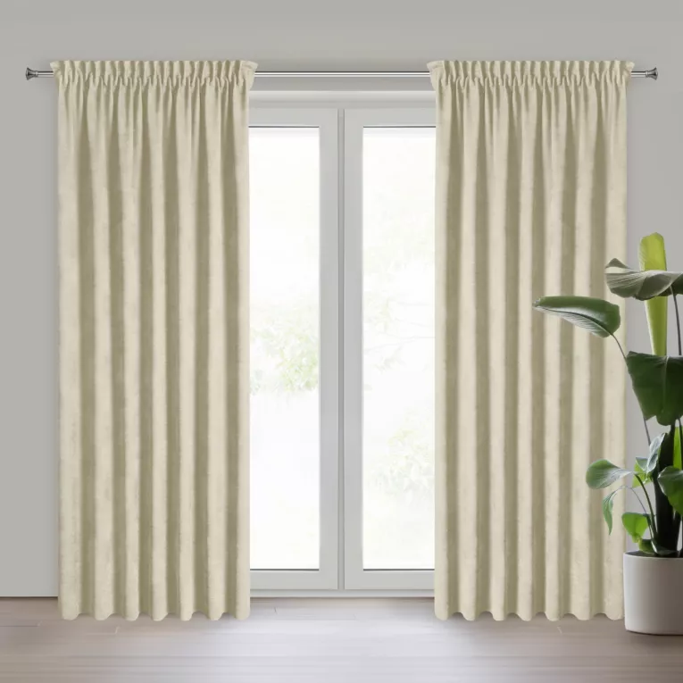 Zasłona jasnobeżowa z tkaniny welurowej 300x260 cm taśma - Dora Eurofirany