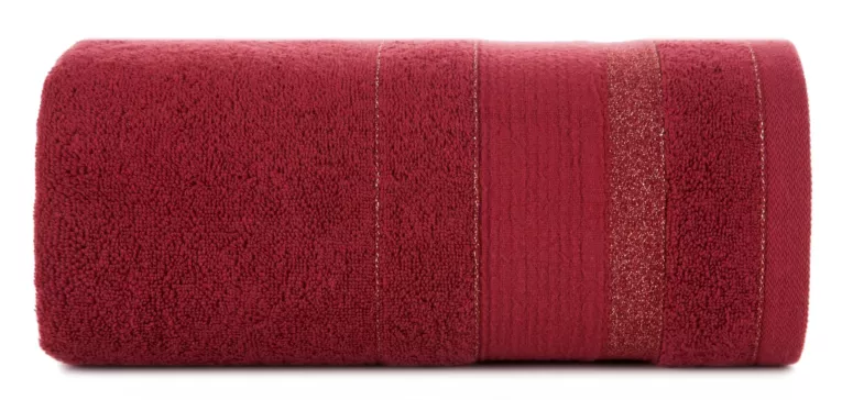 Ręcznik kąpielowy 50x90 cm bawełniany kolor bordowy w pasy przetykany błyszczącą nicią 500 g/m2 APRIL Eurofirany