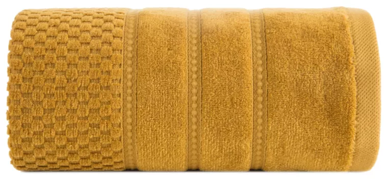 Ręcznik kąpielowy 50x90 cm bawełniany kolor miodowy z ozdobną bordiurą w paseczki 500 g/m2 ADORE Eurofirany