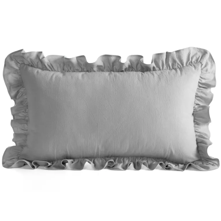 Poszewka na poduszkę 30x50 cm bawełniana z ozdobną falbanką srebrna Eurofirany