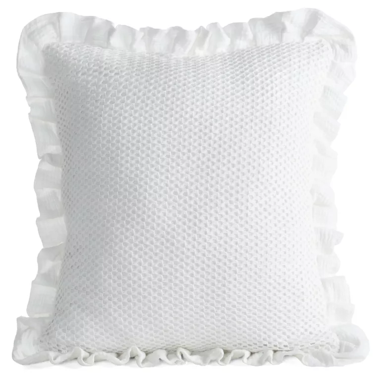 Poszewka na poduszkę 45x45 cm muślinowa z siateczką oraz ozdobną falbanką na brzegach biała MUŚLIN 2 Eurofirany